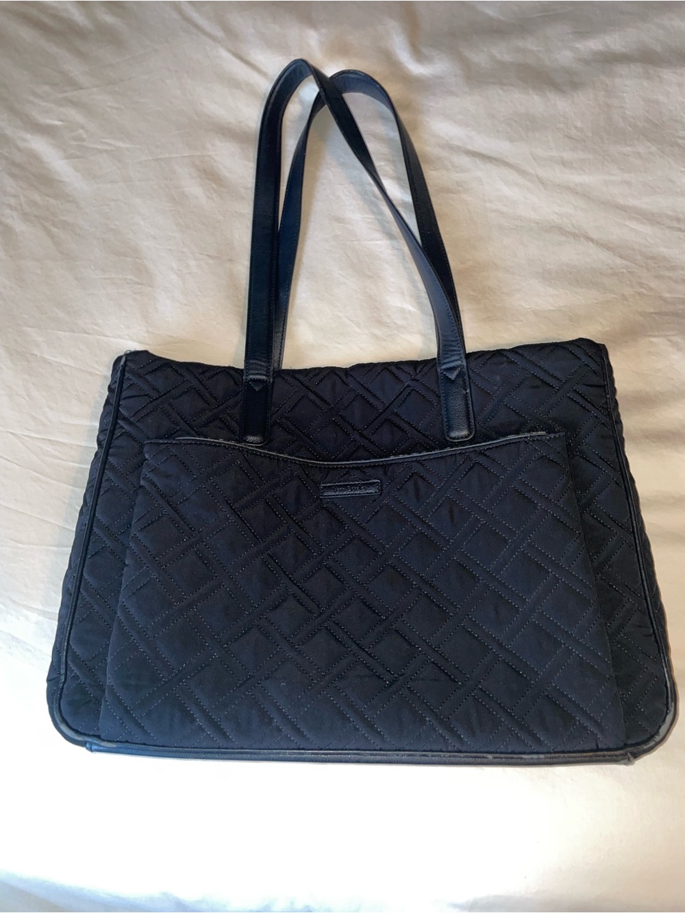 Quilted Black Tote Bag with Front Pocket . Very good condition. Used for travel